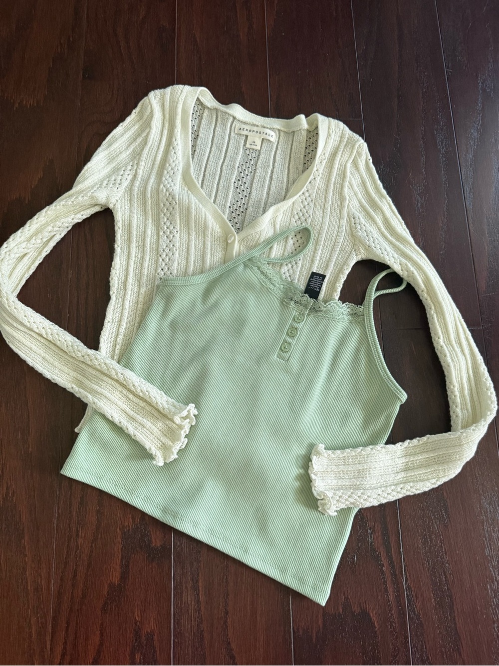Aeropostale Cream Knit Bolero with Light Green Ribbed Tank